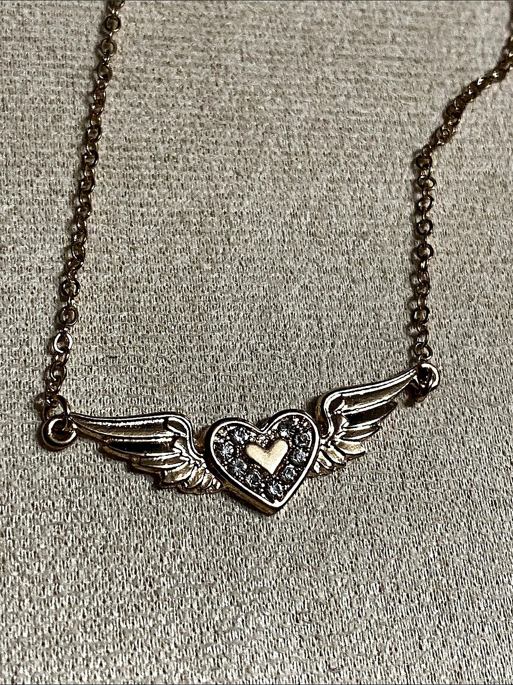Winged Heart Pendant Necklace in Gold